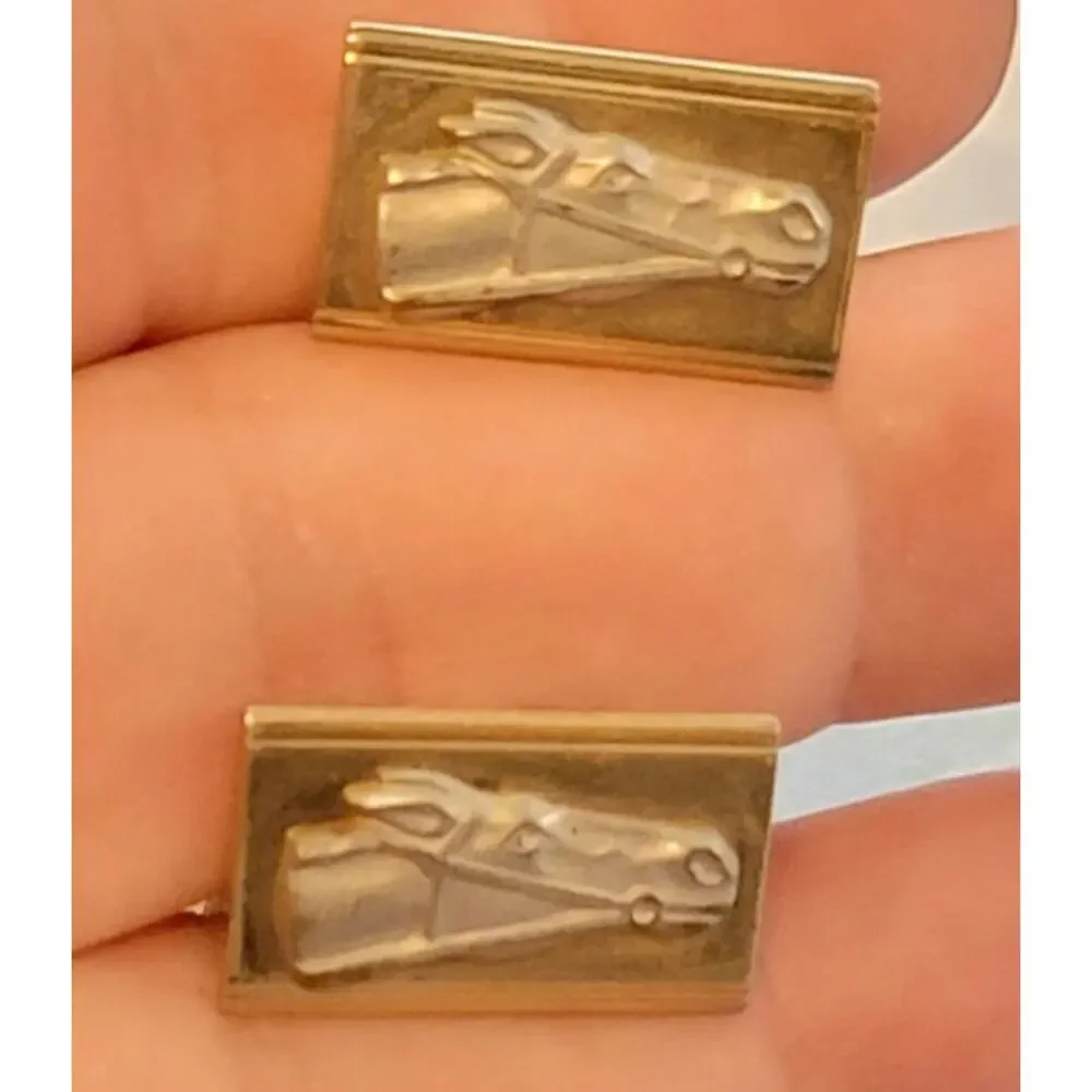 Vintage Swank Racing Horse Head CuffLinks Gold-tone Silver-tone Cuff Links cl-